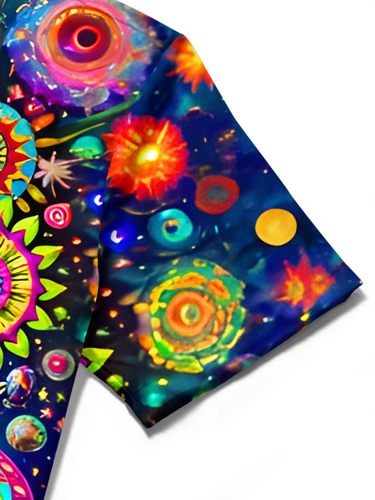 Psychedelic Colorful Hippie Alien UFO Men's Pocket Short Sleeve Shirts