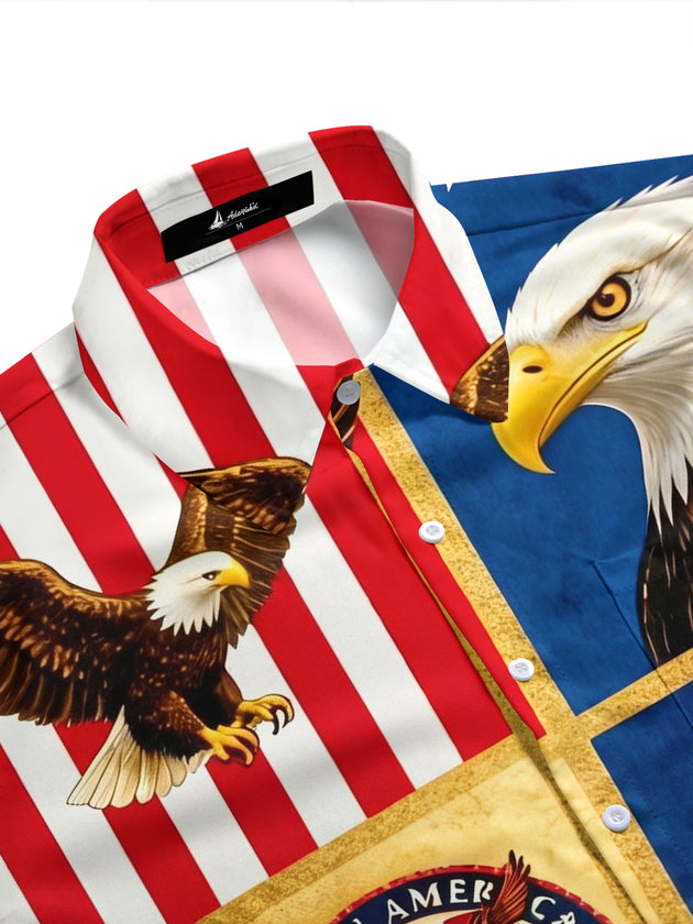 USA 250th Anniversary American Flag Eagle Statue Of Liberty Independence Day Men's Pocket Short Sleeve Shirts