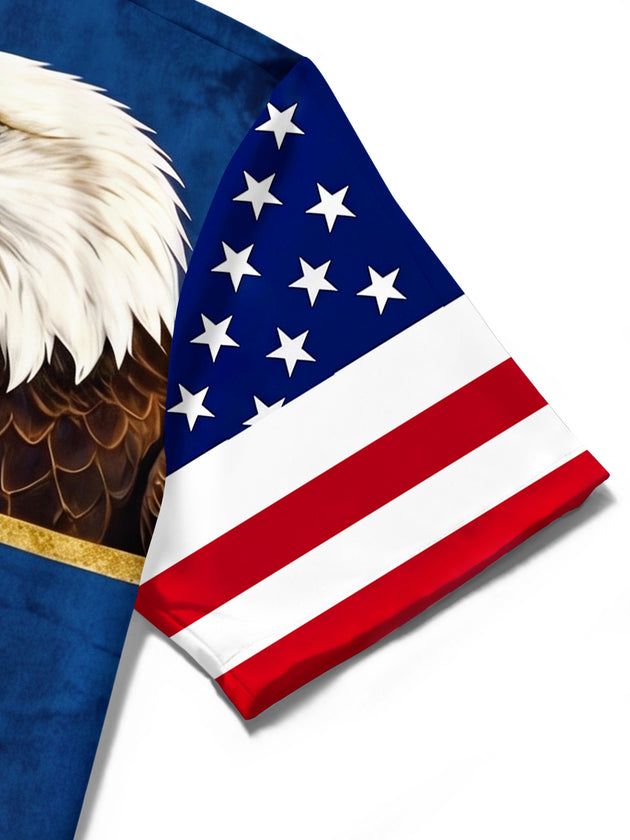 USA 250th Anniversary American Flag Eagle Statue Of Liberty Independence Day Men's Pocket Short Sleeve Shirts