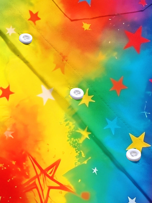 Pride Month Colorful Gradient Stars American Flag Men's Pocket Short Sleeve Shirts