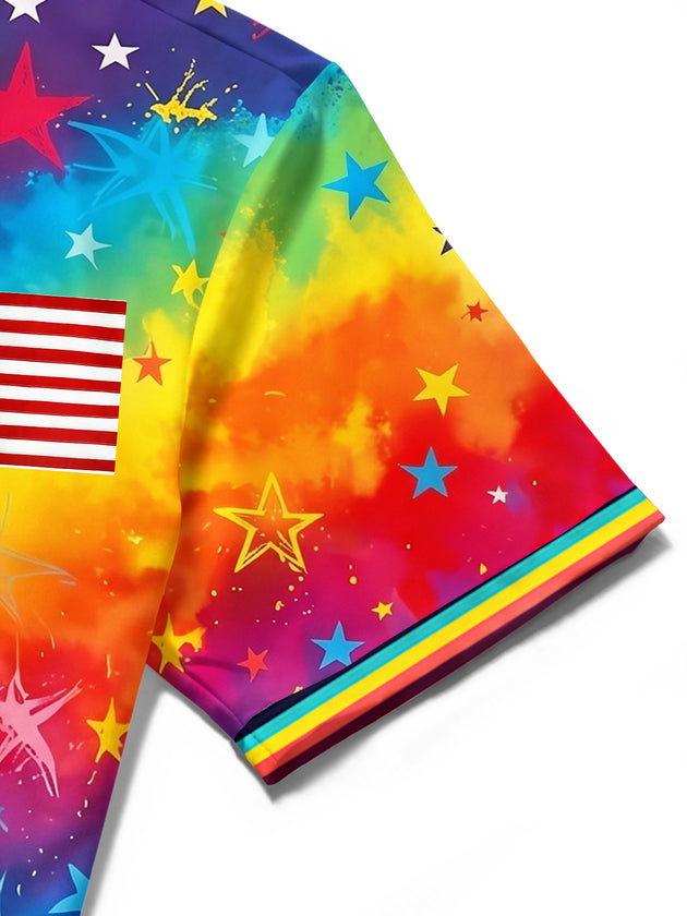 Pride Month Colorful Gradient Stars American Flag Men's Pocket Short Sleeve Shirts