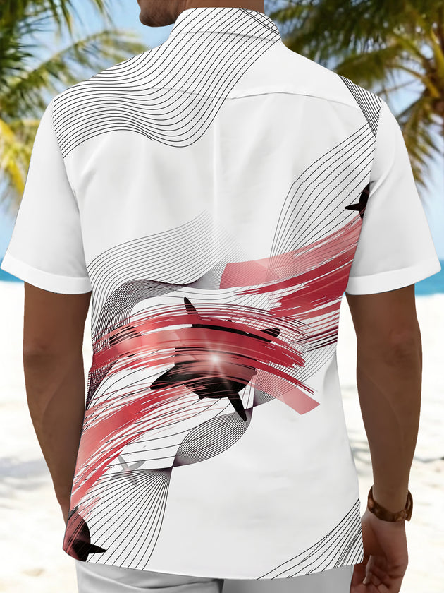 Jesus And Lamb Red & Black Art Religious Men's Pocket Short Sleeve Shirts