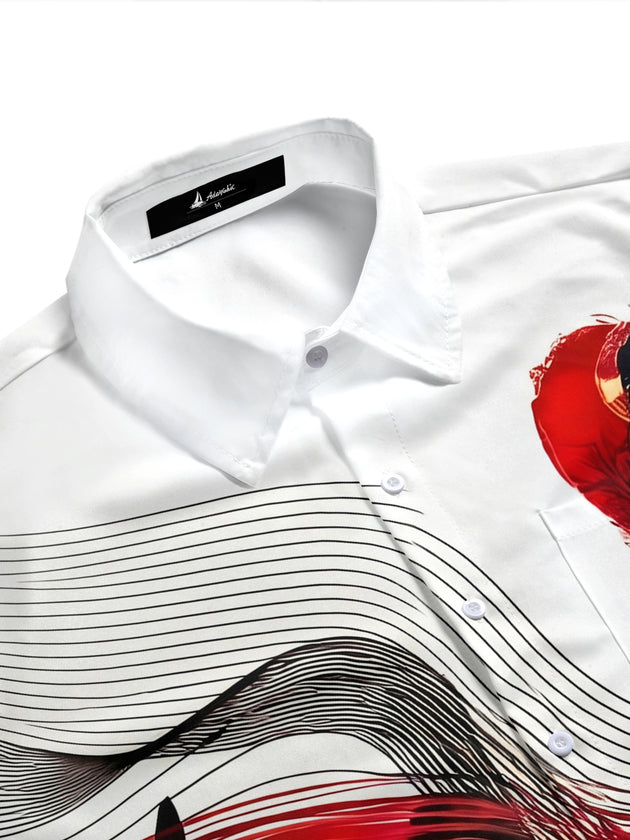 Jesus And Lamb Red & Black Art Religious Men's Pocket Short Sleeve Shirts