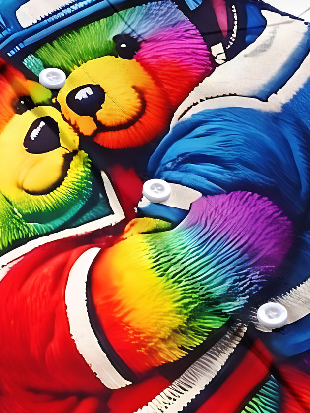 Pride Month Colorful Fun Hugging Hockey Bears Men's Pocket Short Sleeve Shirts