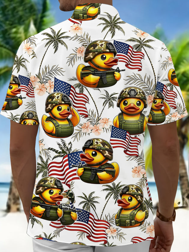 Military Rubber Duck Hawaiian Men's Pocket Short Sleeve Shirts