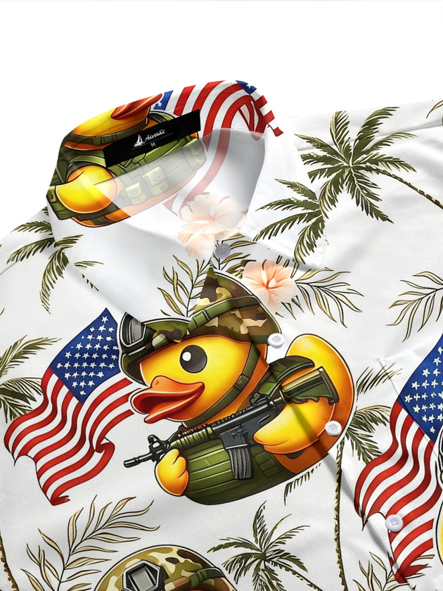 Military Rubber Duck Hawaiian Men's Pocket Short Sleeve Shirts