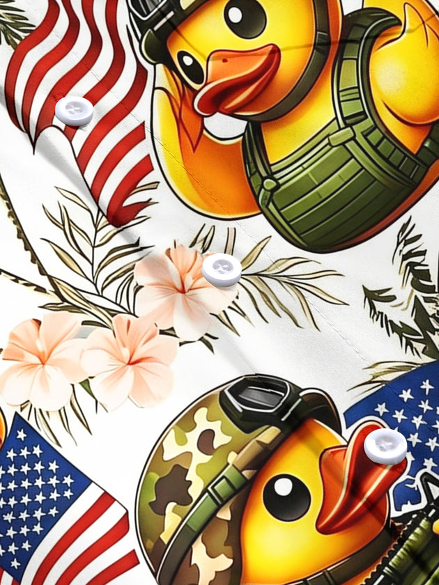 Military Rubber Duck Hawaiian Men's Pocket Short Sleeve Shirts