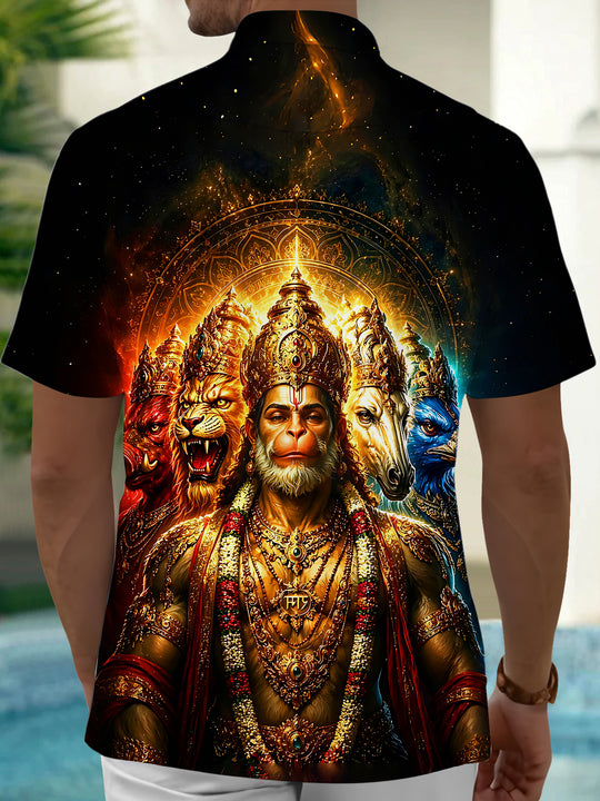 Dark Hanuman Multi-Faced Deity Men's Pocket Short Sleeve Shirts