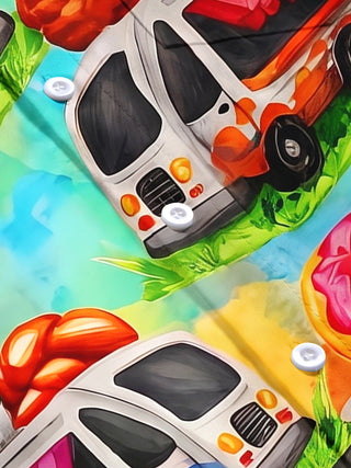 Hawaiian Watercolor Colorful Food Truck Men's Pocket Short Sleeve Shirts