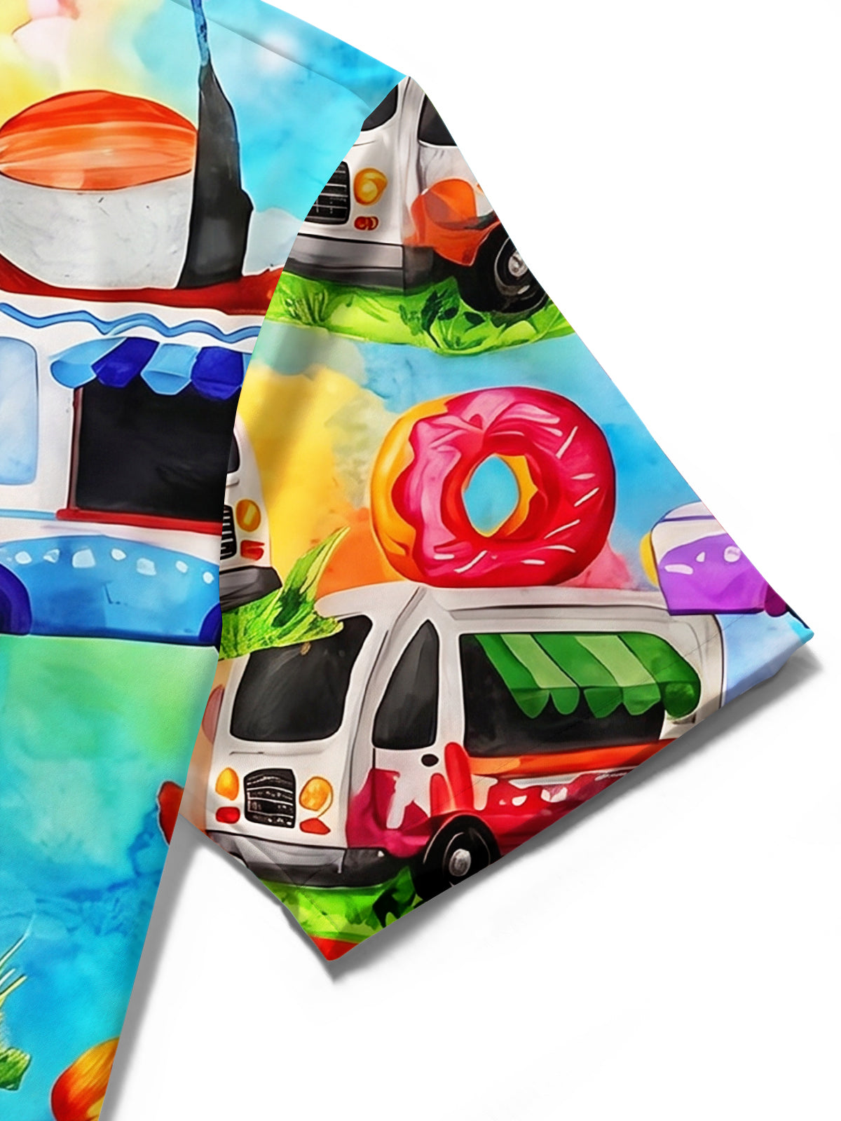 Hawaiian Watercolor Colorful Food Truck Men's Pocket Short Sleeve Shirts