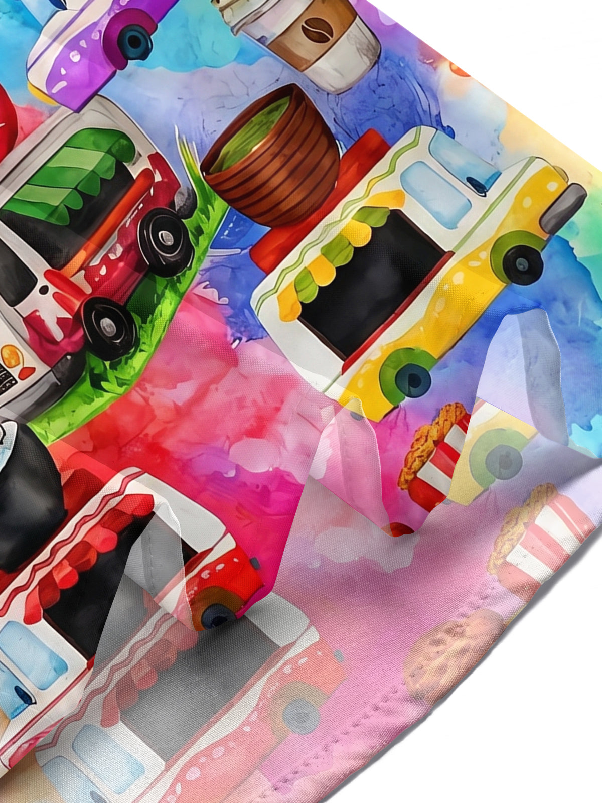 Hawaiian Watercolor Colorful Food Truck Men's Pocket Short Sleeve Shirts
