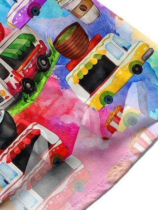 Hawaiian Watercolor Colorful Food Truck Men's Pocket Short Sleeve Shirts
