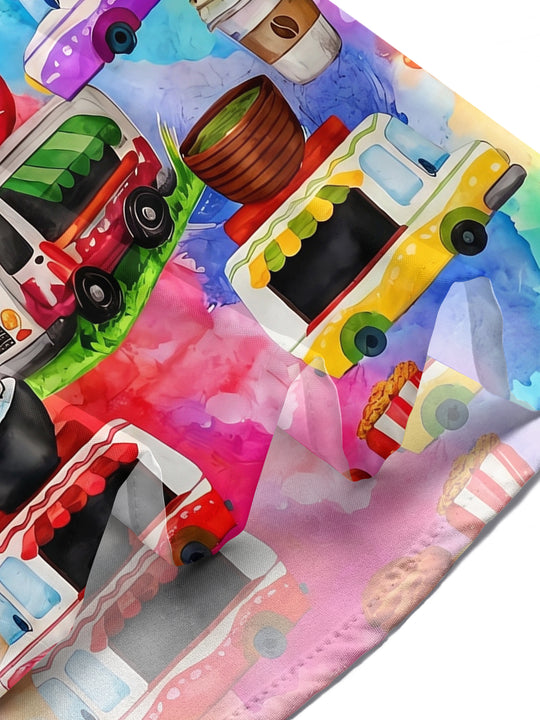 Hawaiian Watercolor Colorful Food Truck Men's Pocket Short Sleeve Shirts