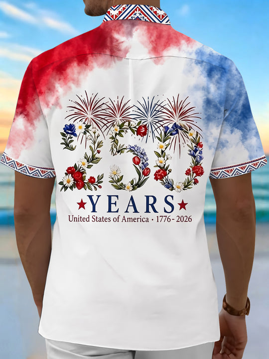 USA 250th Anniversary Gradient Tie Dye Flag Independence Day Men's Pocket Short Sleeve Shirts