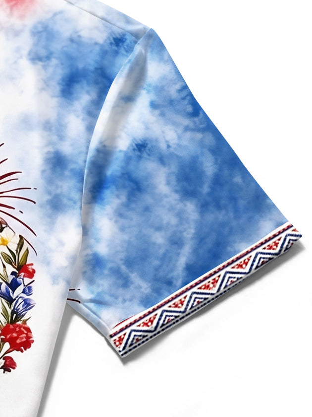 USA 250th Anniversary Gradient Tie Dye Flag Independence Day Men's Pocket Short Sleeve Shirts