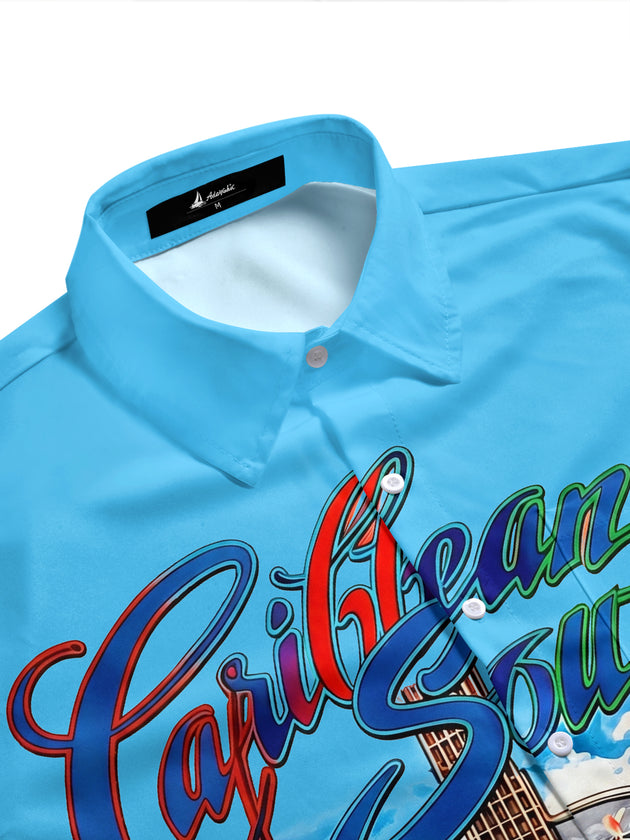 Hawaiian Caribbean Soul Guitar Parrot Men's Pocket Short Sleeve Shirts