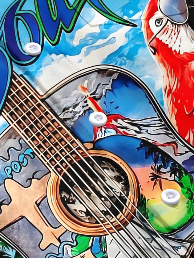 Hawaiian Caribbean Soul Guitar Parrot Men's Pocket Short Sleeve Shirts