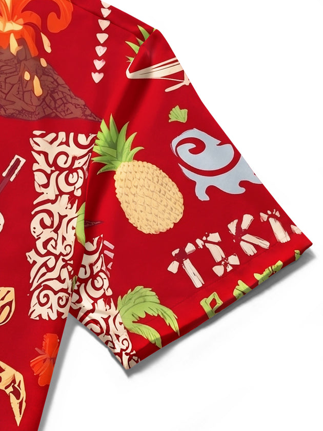Red Hawaiian Hula Girl Men's Pocket Short Sleeve Shirts