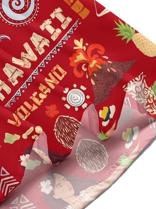 Red Hawaiian Hula Girl Men's Pocket Short Sleeve Shirts