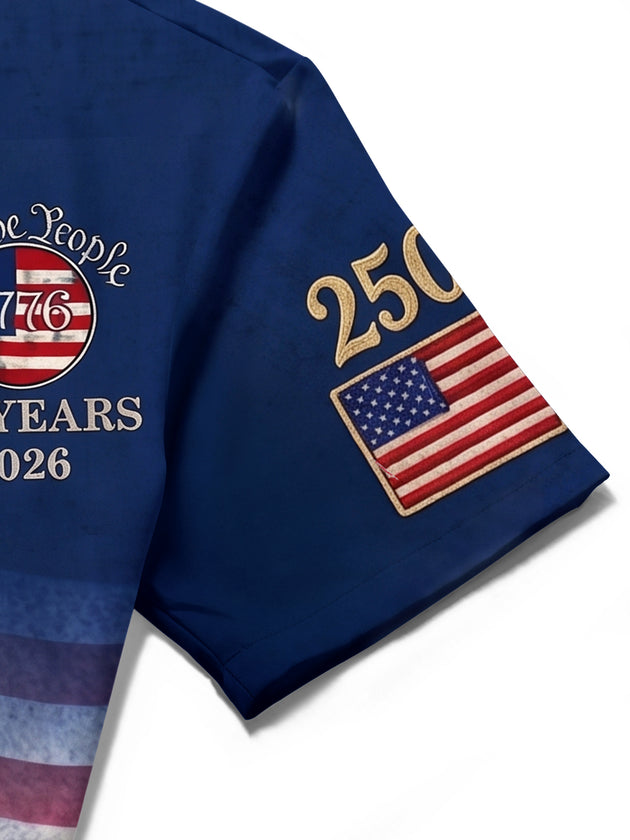 American Flag USA 250th Anniversary 1776-2026 Men's Pocket Short Sleeve Shirts