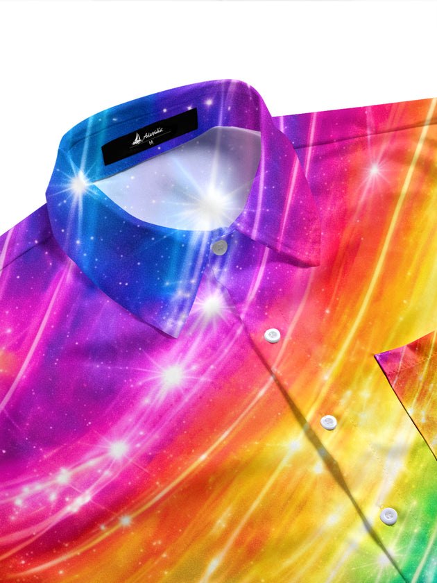 Pride Month Colorful Galaxy Sparkle Gradient Men's Pocket Short Sleeve Shirts