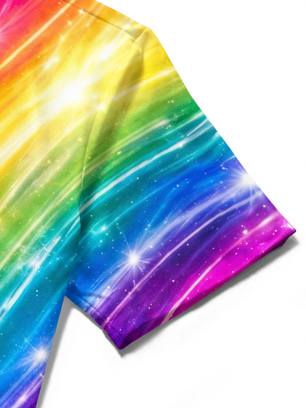 Pride Month Colorful Galaxy Sparkle Gradient Men's Pocket Short Sleeve Shirts