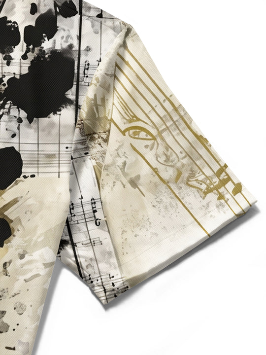 Retro Guitar Music Note Art Men's Pocket Short Sleeve Shirts