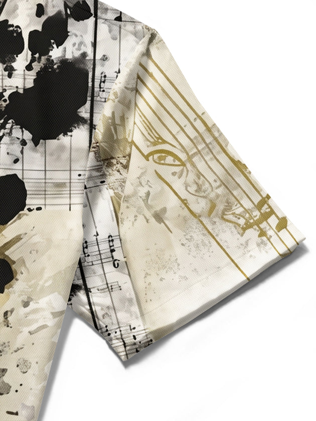 Retro Guitar Music Note Art Men's Pocket Short Sleeve Shirts