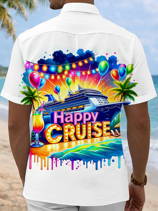 Hawaiian Happy Cruise Vacation Party Men's Pocket Short Sleeve Shirts