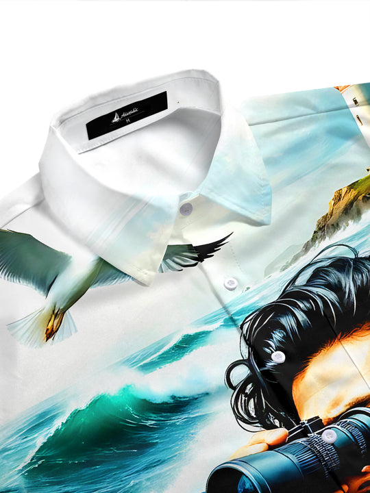 Seaside Lighthouse Sailor Adventure Men's Pocket Short Sleeve Shirts