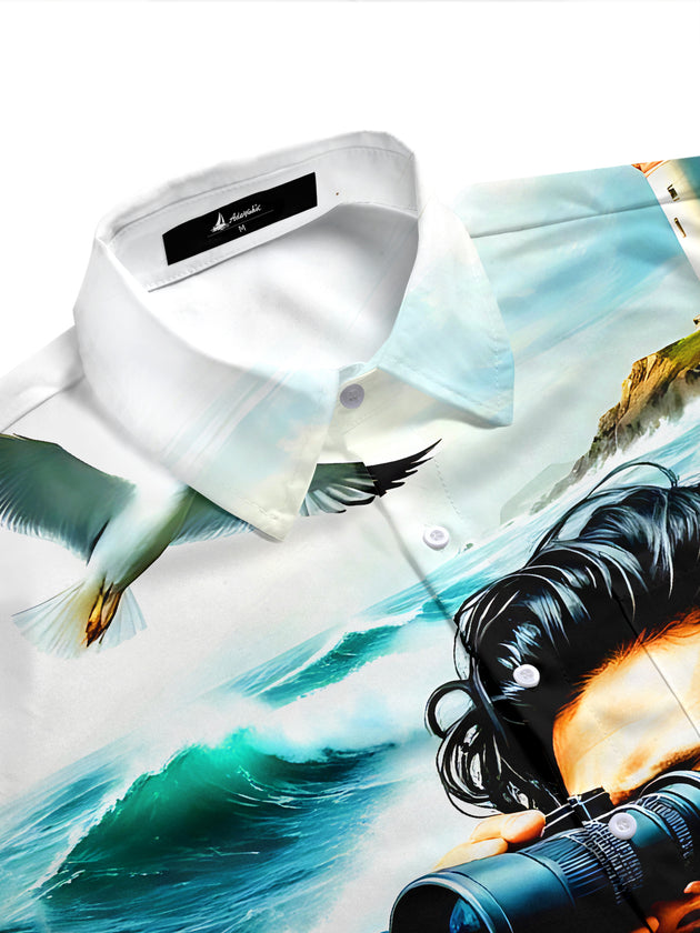 Seaside Lighthouse Sailor Adventure Men's Pocket Short Sleeve Shirts