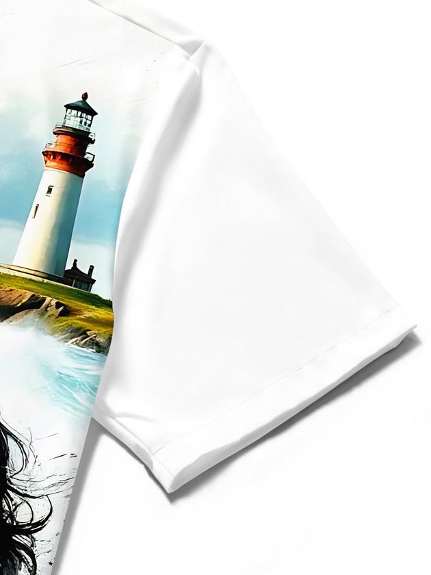 Seaside Lighthouse Sailor Adventure Men's Pocket Short Sleeve Shirts