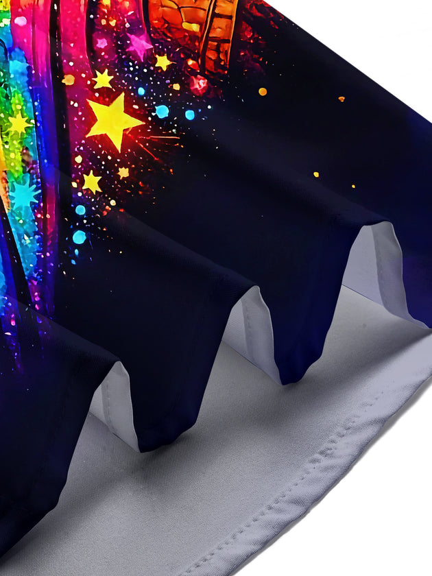 Psychedelic Colorful Tie Dye Jesus Starry Sky Religious Men's Pocket Short Sleeve Shirts