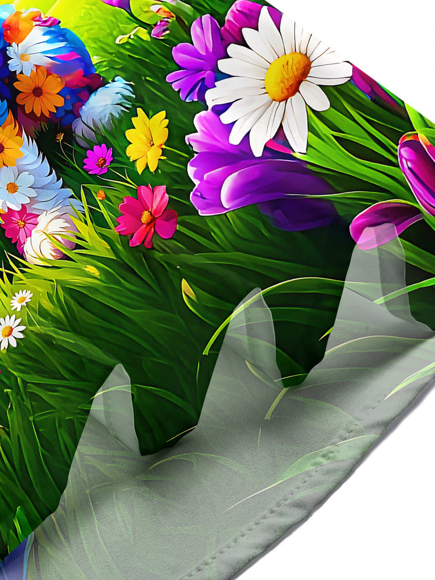 Colorful Floral Puppy In Nature Men's Pocket Short Sleeve Shirts
