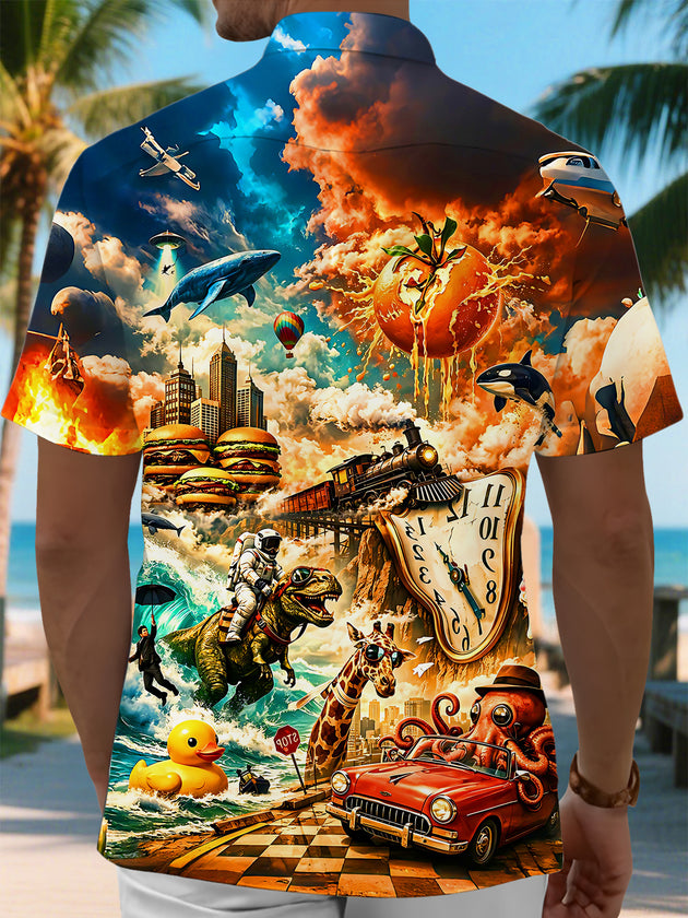 Fun Surreal Dream Collage Art Men's Pocket Short Sleeve Shirts