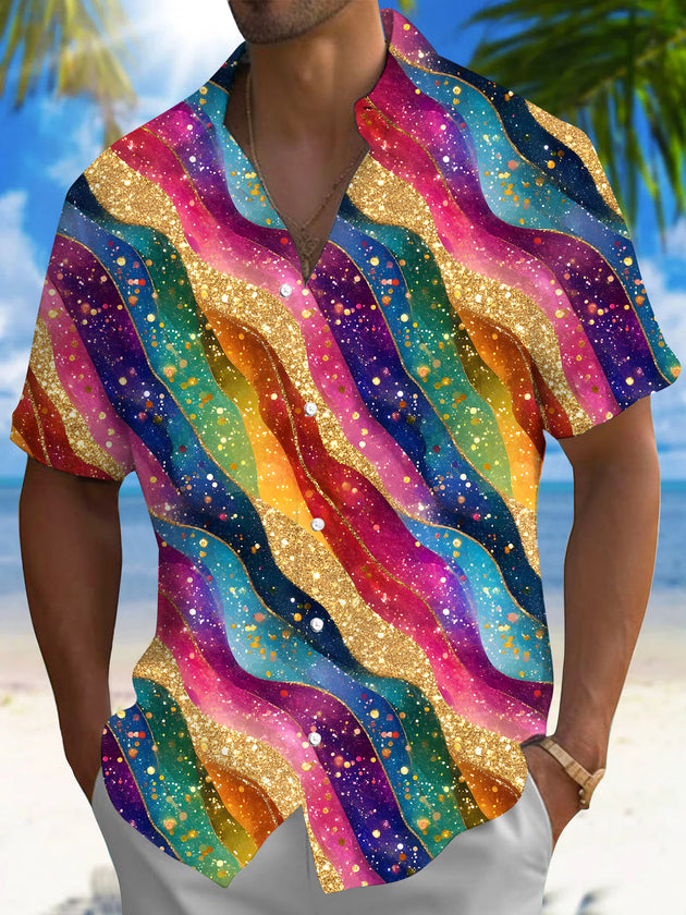Tie Dye Stripes Men's Pocket Short Sleeve Shirts