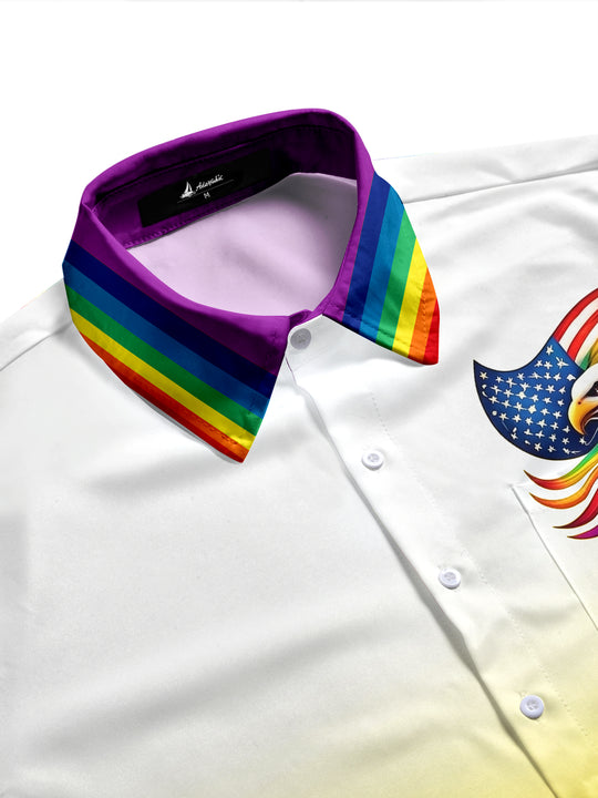Pride Month Colorful Gradient American Eagle Men's Pocket Short Sleeve Shirts