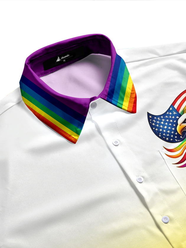 Pride Month Colorful Gradient American Eagle Men's Pocket Short Sleeve Shirts