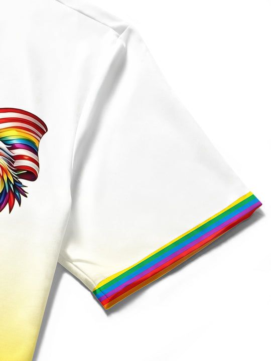 Pride Month Colorful Gradient American Eagle Men's Pocket Short Sleeve Shirts