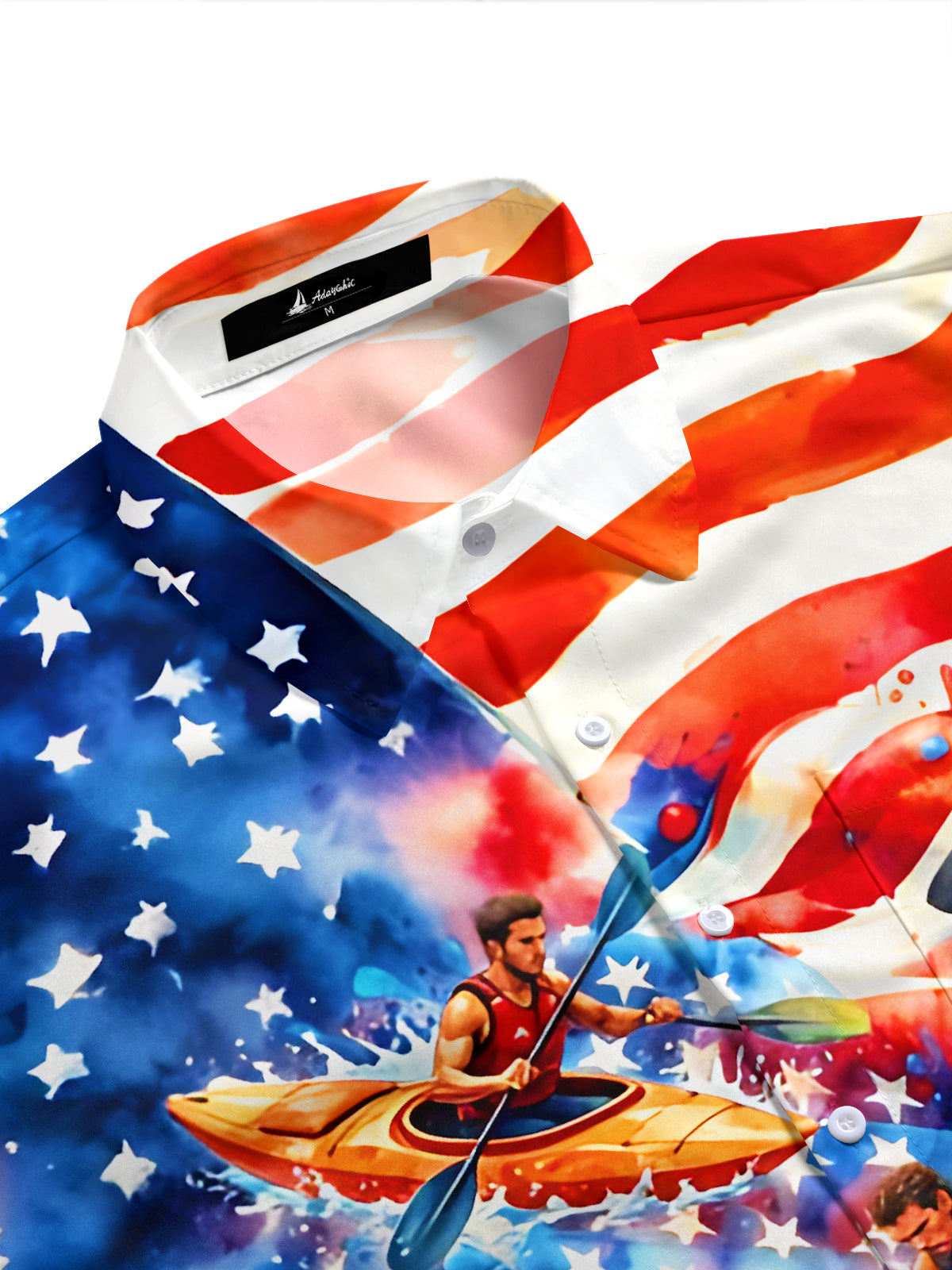 American Flag Kayak Sports Competition Independence Day Men's Pocket Short Sleeve Shirts