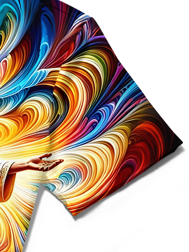 Colorful Swirl Jesus Art Men's Pocket Short Sleeve Shirts