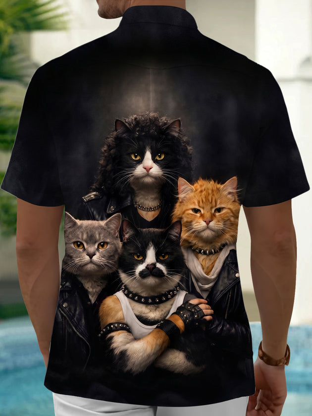 Dark Gangster Rock Cat Men's Pocket Short Sleeve Shirts