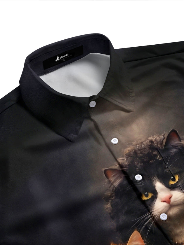 Dark Gangster Rock Cat Men's Pocket Short Sleeve Shirts