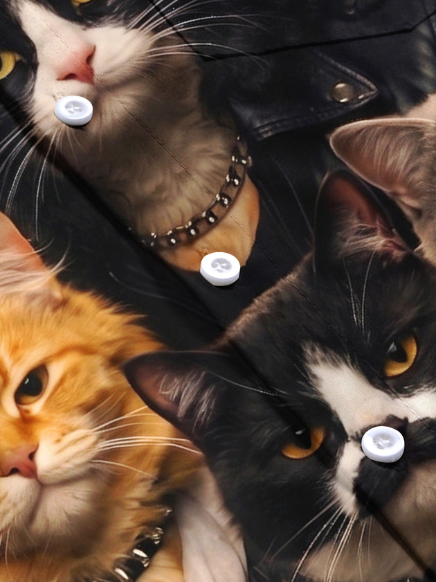 Dark Gangster Rock Cat Men's Pocket Short Sleeve Shirts