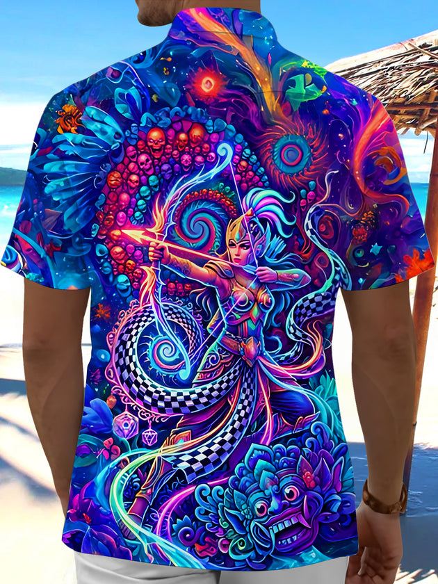 Psychedelic Abstract Archer Men's Pocket Short Sleeve Shirts