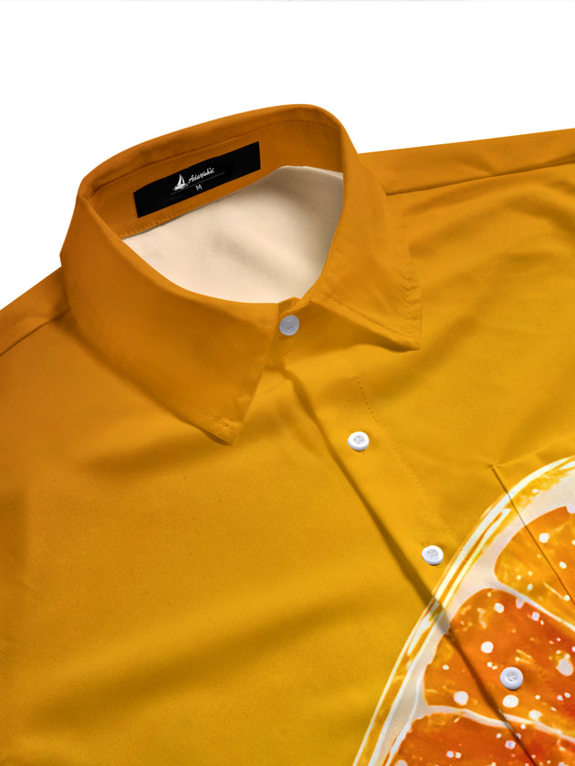 Fun Orange Lips Orange Fruit Men's Pocket Short Sleeve Shirts