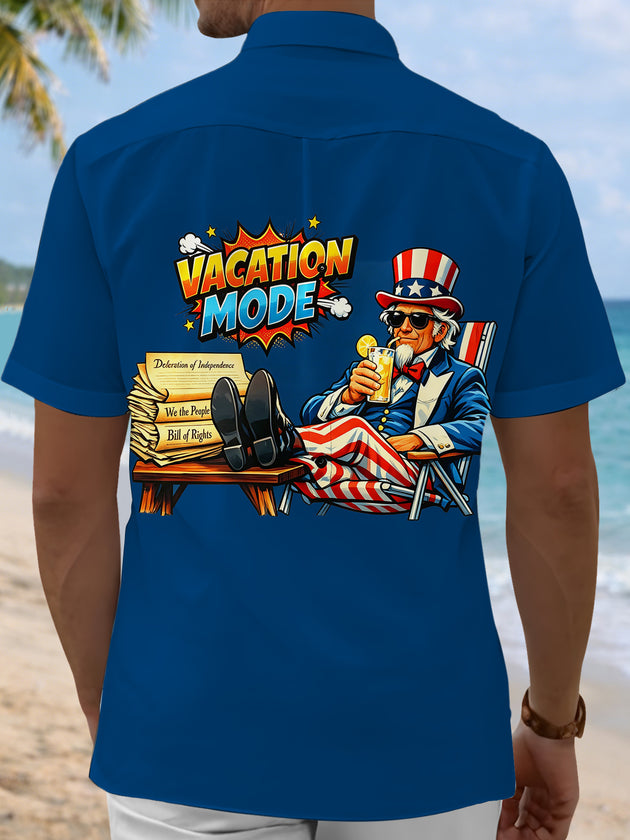 Independence Day Uncle Sam Vacation Mode Men's Pocket Short Sleeve Shirts