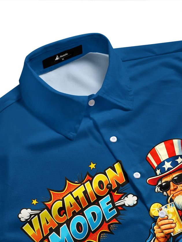 Independence Day Uncle Sam Vacation Mode Men's Pocket Short Sleeve Shirts