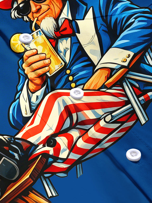 Independence Day Uncle Sam Vacation Mode Men's Pocket Short Sleeve Shirts