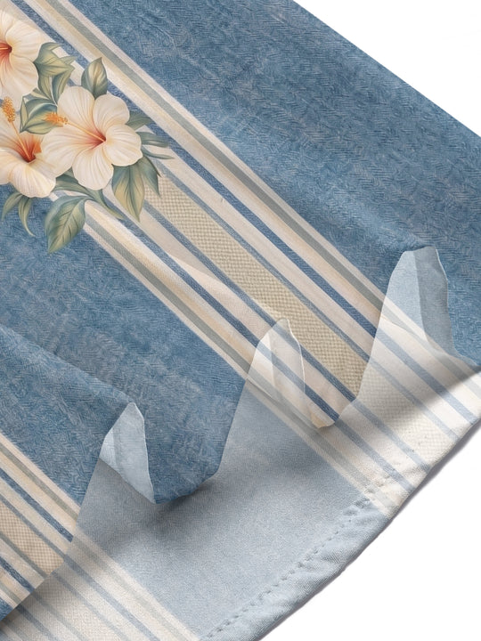 Hawaiian Striped Hibiscus Flower Men's Pocket Short Sleeve Shirts